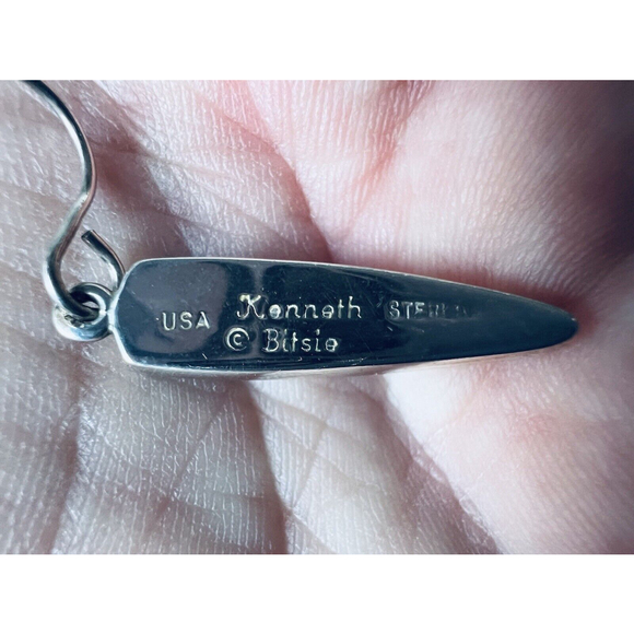 Lapis & Opal Sterling Silver Earrings - Navajo Silversmith Kenneth Bitsie 4.6 g - Picture 5 of 5